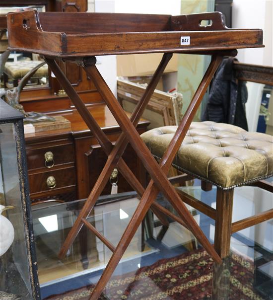 A Victorian mahogany butlers tray and stand, W.68cm